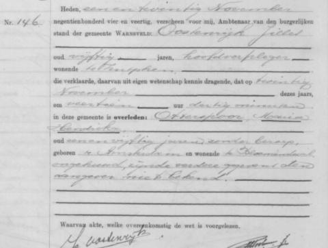 Uittreksel uit het overlijdensregister der Gemeente Warnsveld