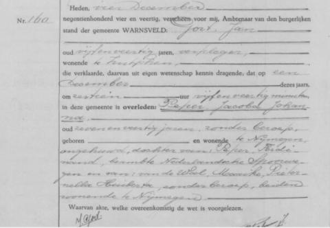 Uittreksel uit het overlijdensregister der Gemeente Warnsveld