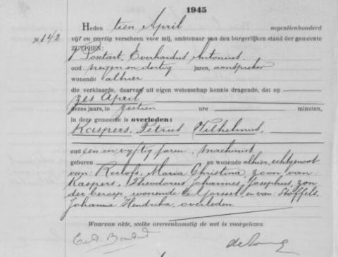Uittreksel uit het overlijdensregister der Gemeente Zutphen