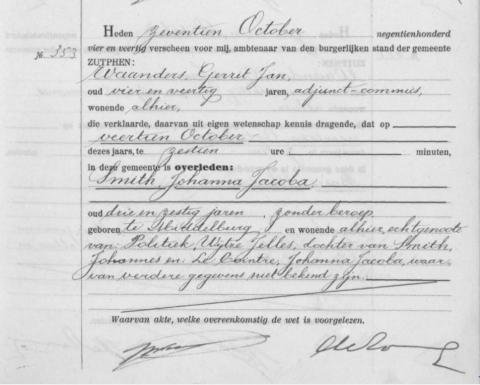 Uittreksel uit het overlijdensregister der Gemeente Zutphen