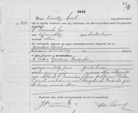 Uittreksel uit het overlijdensregister der Gemeente Zutphen