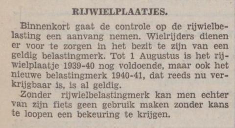 Rijwielbelasting neemt een aanvang