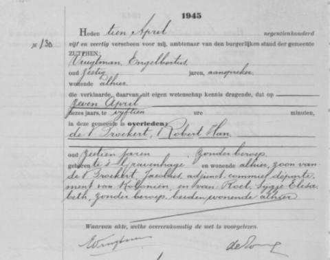 Uittreksel uit het overlijdensregister der Gemeente Zutphen