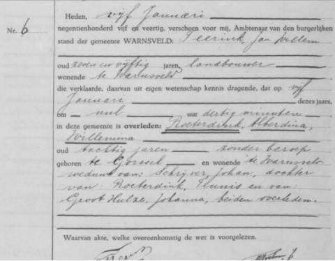 Uittreksel uit het overlijdensregister der Gemeente Warnsveld