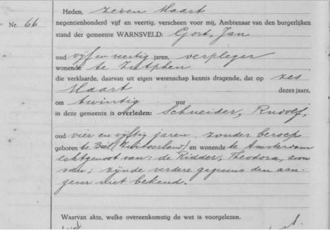 Uittreksel uit het overlijdensregister der Gemeente Warnsveld