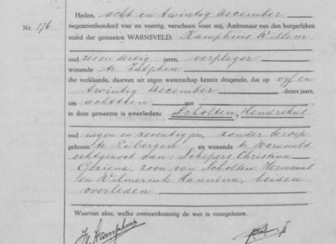 Uittreksel uit het overlijdensregister der Gemeente Warnsveld