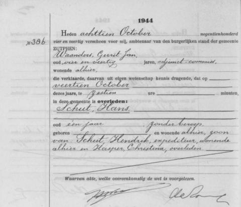 Uittreksel uit het overlijdensregister der Gemeente Zutphen