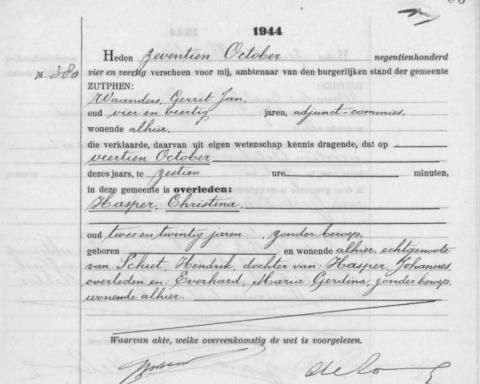 Uittreksel uit het overlijdensregister der Gemeente Zutphen