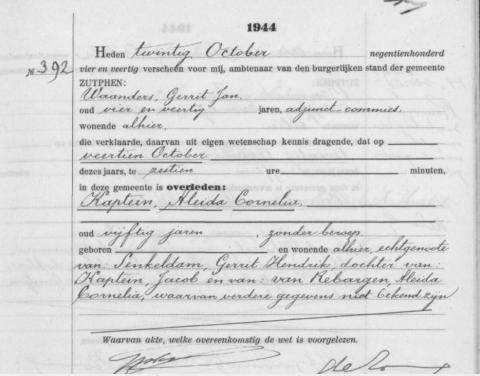 Uittreksel uit het overlijdensregister der Gemeente Zutphen