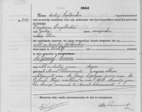 Uittreksel uit het overlijdensregister der Gemeente Zutphen