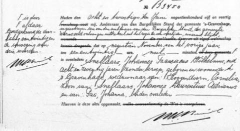 Uittreksel uit het overlijdensregister der Gemeente Den Haag