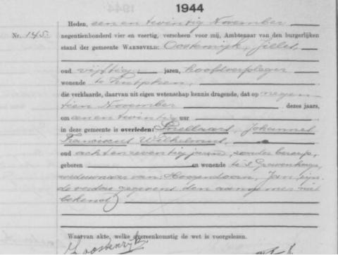 Uittreksel uit het overlijdensregister der Gemeente Warnsveld