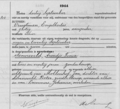 Uittreksel uit het overlijdensregister der Gemeente Zutphen