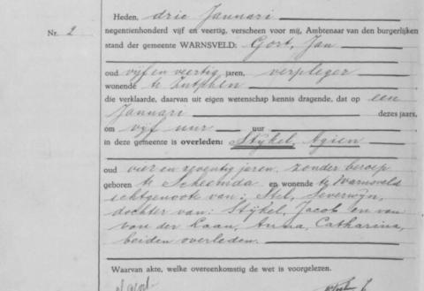 Uittreksel uit het overlijdensregister der Gemeente Warnsveld