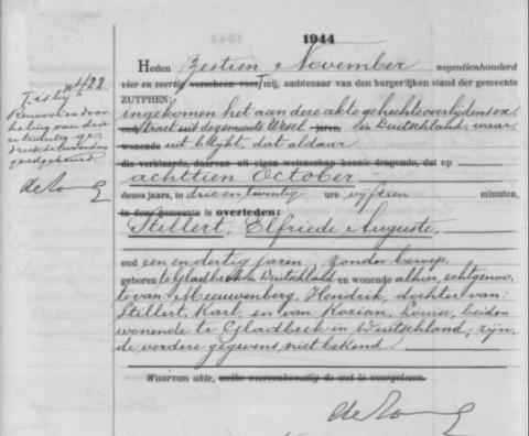 Uittreksel uit het overlijdensregister der Gemeente Zutphen