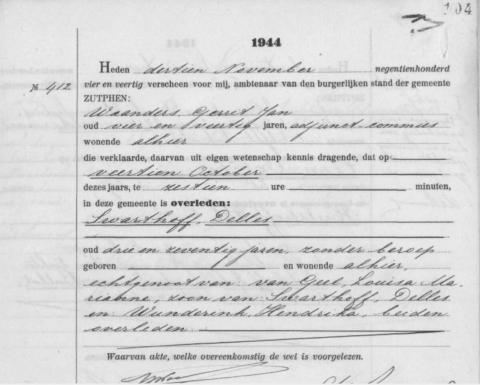Uittreksel uit het overlijdensregister der Gemeente Zutphen