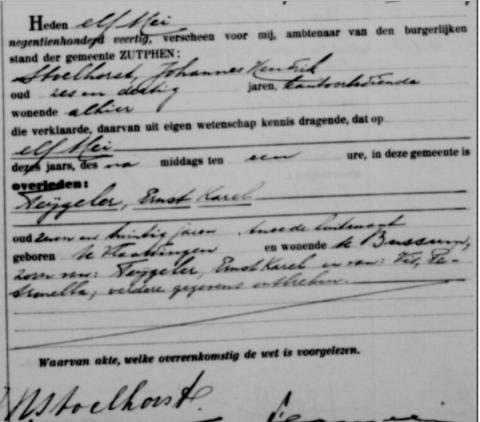 Uittreksel uit het overlijdensregister der Gemeente Zutphen