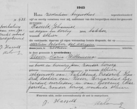 Uittreksel uit het overlijdensregister der Gemeente Zutphen