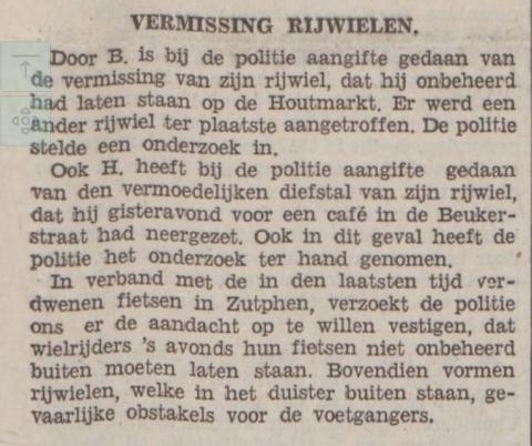 Vermissing rijwielen op de Houtmarkt