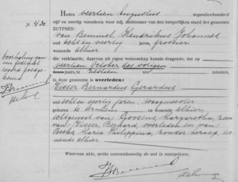 Uittreksel uit het overlijdensregister der Gemeente Zutphen