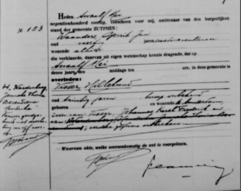 Uittreksel uit het overlijdensregister der Gemeente Zutphen