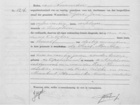 Uittreksel uit het overlijdensregister der Gemeente Warnsveld