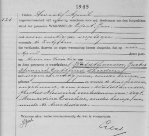 Uittreksel uit het overlijdensregister der Gemeente Warnsveld
