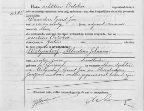 Uittreksel uit het overlijdensregister der Gemeente Zutphen