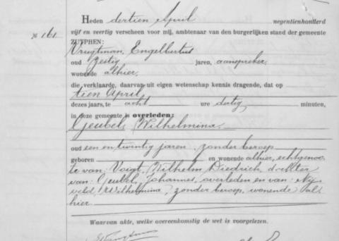 Uittreksel uit het overlijdensregister der Gemeente Zutphen