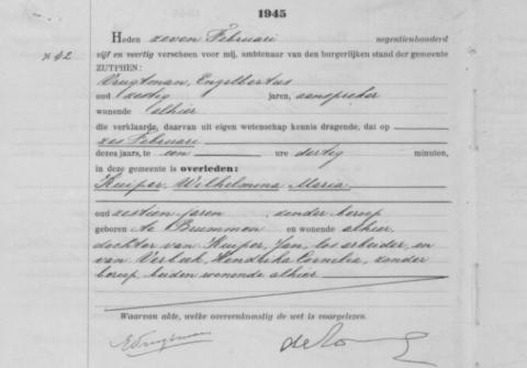 Uittreksel uit het overlijdensregister der Gemeente Zutphen