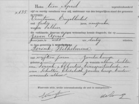 Uittreksel uit het overlijdensregister der Gemeente Zutphen
