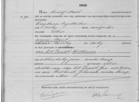 Uittreksel uit het overlijdensregister der Gemeente Zutphen