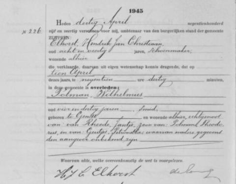 Uittreksel uit het overlijdensregister der Gemeente Zutphen