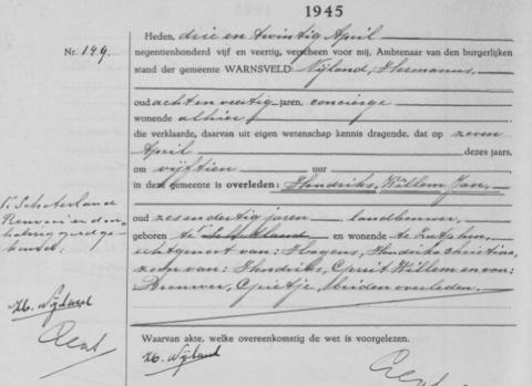 Uittreksel uit het overlijdensregister der Gemeente Zutphen