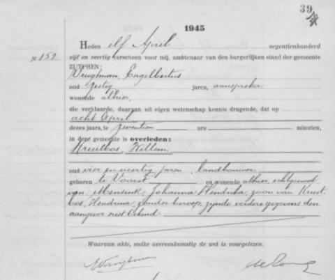 Uittreksel uit het overlijdensregister der gemeente Zutphen