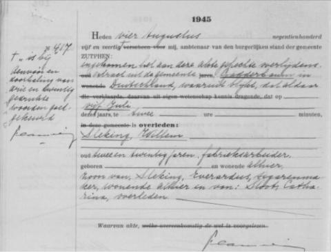 Uittreksel uit het overlijdensregister der Gemeente Zutphen