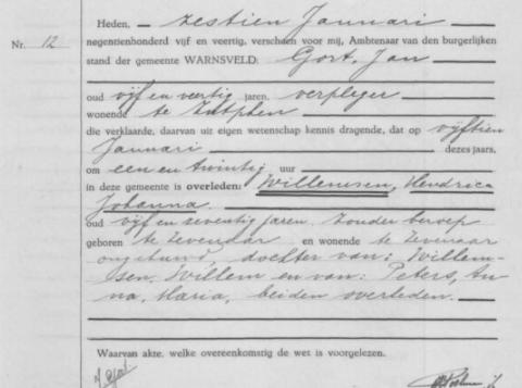 Uittreksel uit het overlijdensregister der Gemeente Warnsveld
