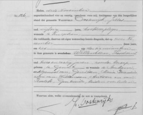 Uittreksel uit het overlijdensregister der Gemeente Warnsveld