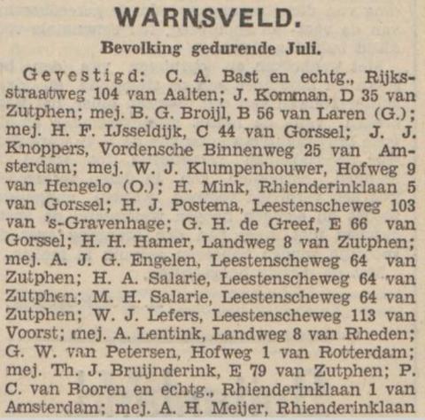 Warnsveld Gevestigd en Vertrokken