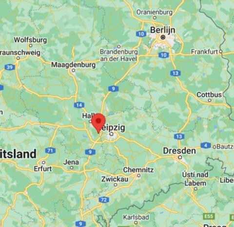 De plaats Zöschen ten westen van Leipzig.