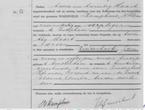 Uittreksel uit het overlijdensregister der Gemeente Warnsveld