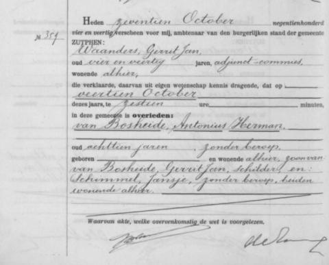 Uittreksel uit het overlijdensregister der Gemeente Zutphen