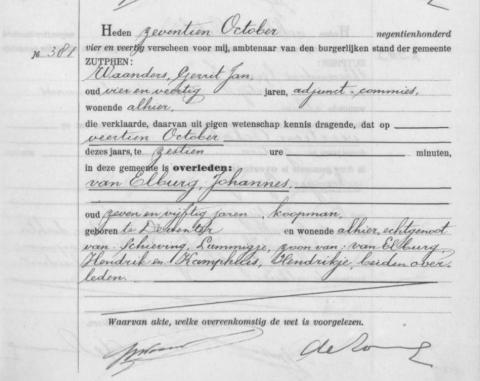 Uittreksel uit het overlijdensregister der Gemeente Zutphen