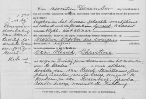 Uittreksel uit het overlijdensregister der Gemeente Zutphen